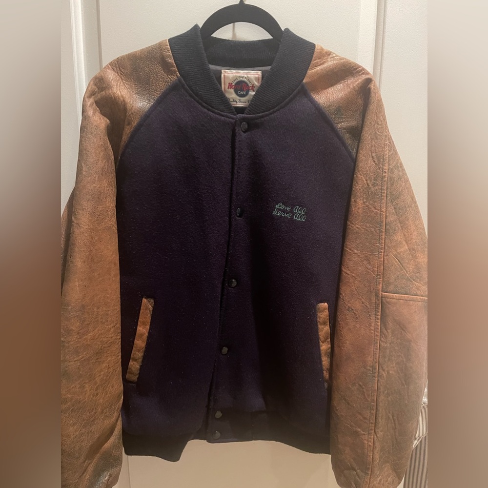 Hard Rock Cafe “ Save the Planet” Aspen Varsiry Jacket with Leather Sleeves